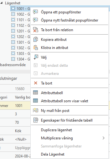 Lägenhet högerklicksmeny