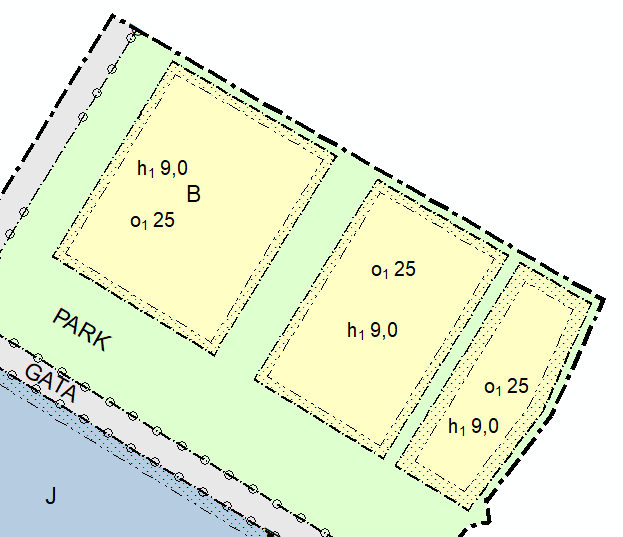 Bostadsyta med tre delytor