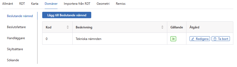 Inställningar > Domäner Inställningar > Domäner