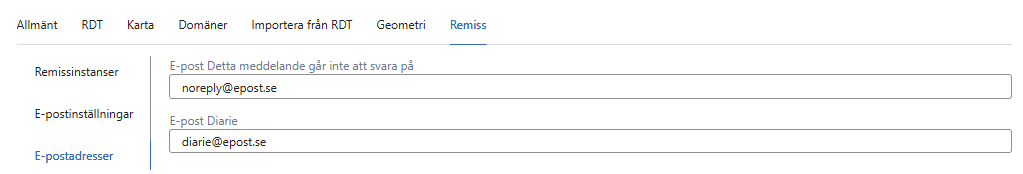 Inställningar > E-postadresser Inställningar >  E-postadresser
