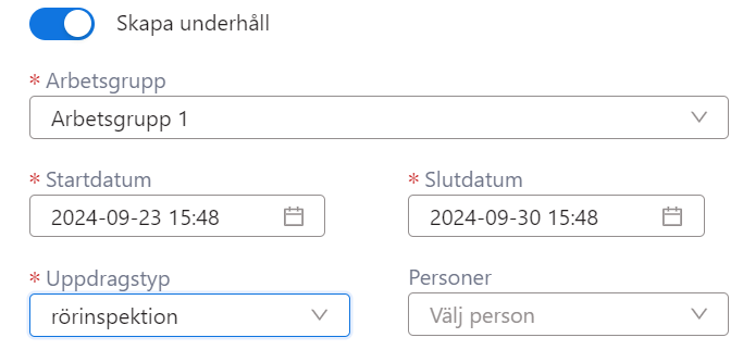 Skapa arbetsorder Skapa arbetsorder