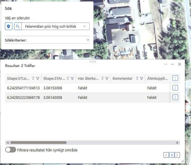 Sökrutin utan filter
