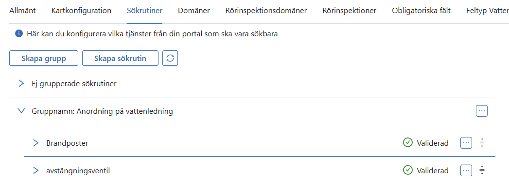 Inställningar > Sökrutiner