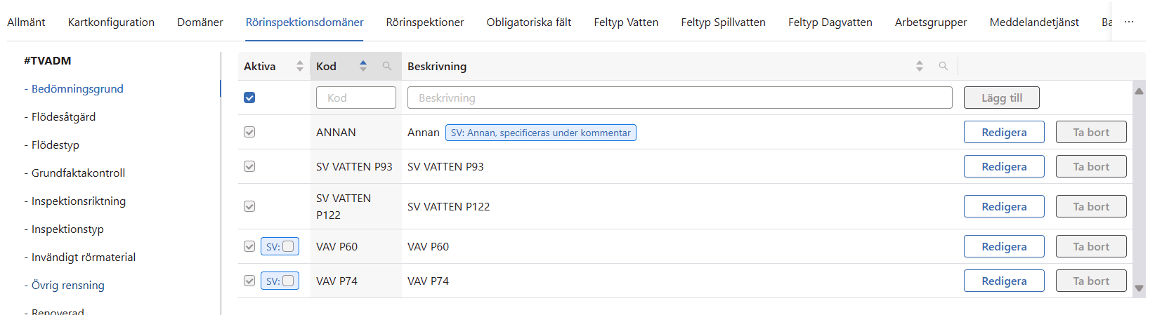 domaner Inställningar > Rörinspektionsdomäner