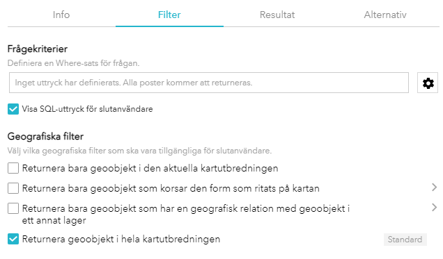 Ange parametrar för fliken Filter Ange parametrar för fliken Filter