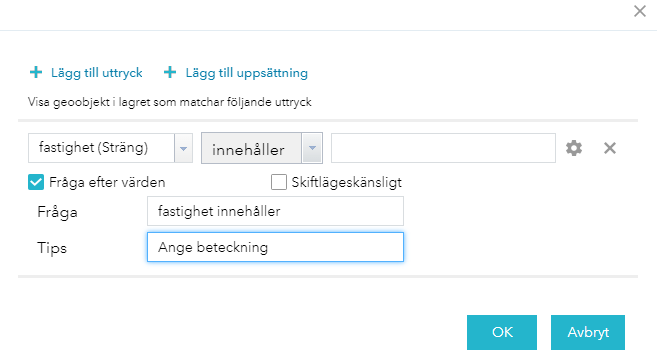 Lägg till uttryck för filter med exempel Lägg till uttryck för filter med exempel
