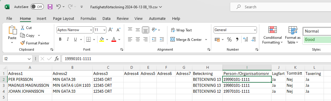 Sakägare csv rapport