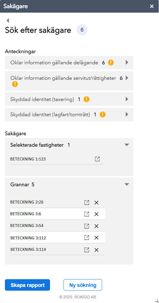 Sök grannar resultat Anteckningar