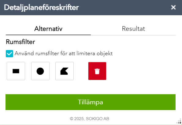 Analysera detaljplaneföreskrifter Flik Alternativ