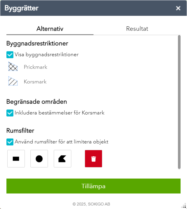 Analysera detaljplaneföreskrifter Flik Alternativ