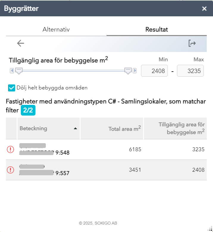 Analysera detaljplaneföreskrifter Flik Resultat