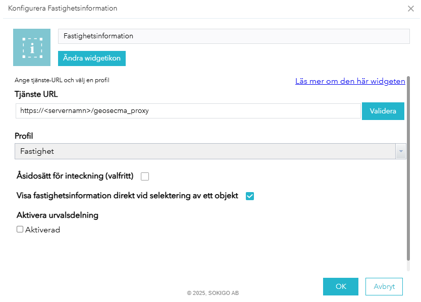 Konfigurera widget för Fastighetsinformation
