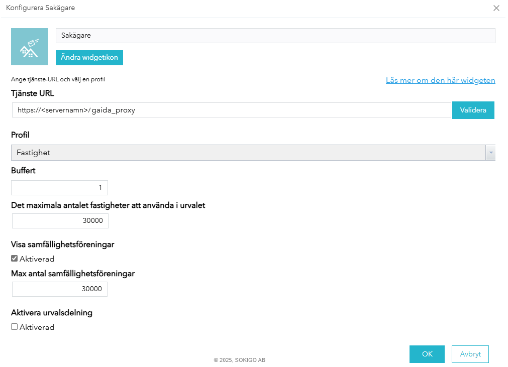 Konfigurera widget för Sakägare