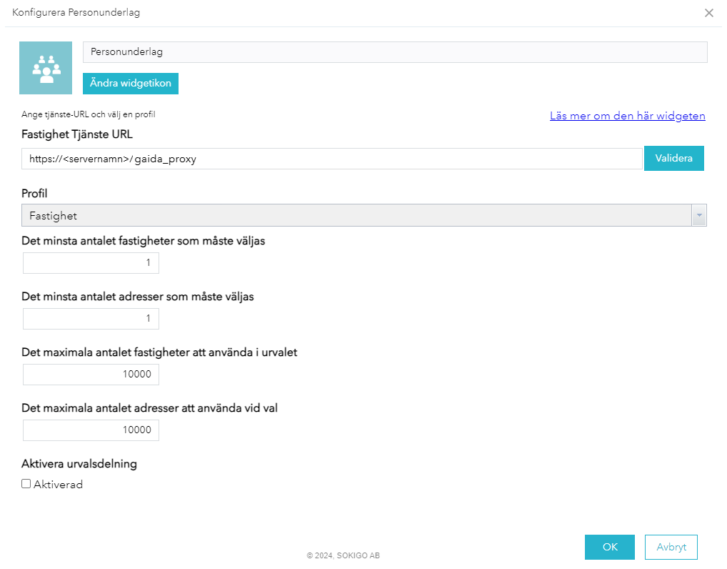 Konfigurera widget för Personunderlag