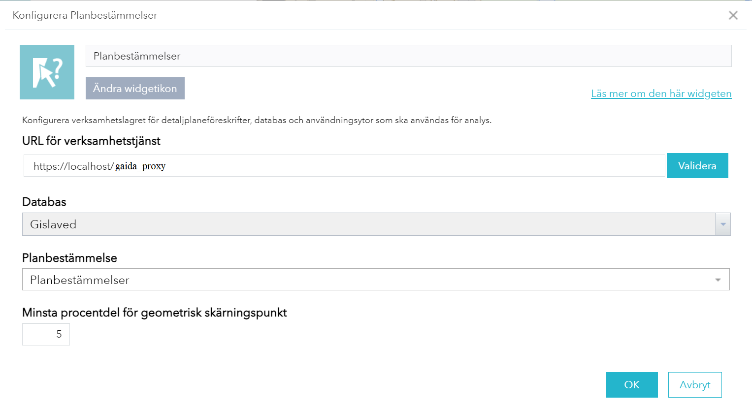 Konfigurera widget för Planbestämmelser
