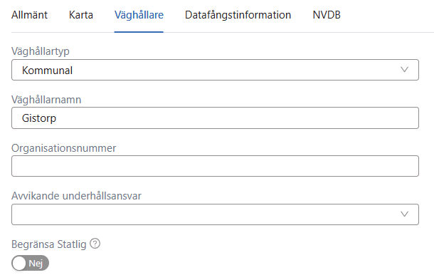 Inställningar > Väghållare