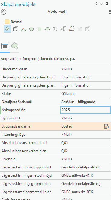 Skapa geoobjekt aktiv mall