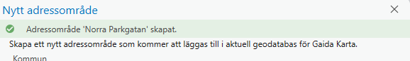 Nytt adressområde skapat