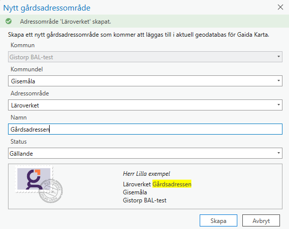 Nytt gårdsadressområde