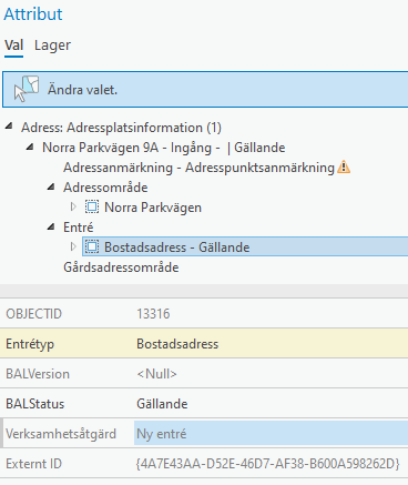 Entre information i attributfönstret