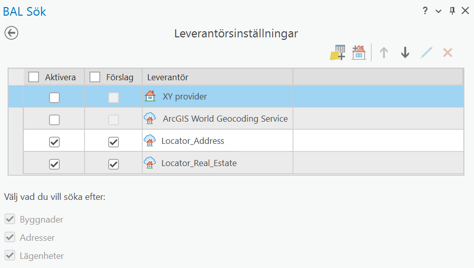 Leverantörsinställningar